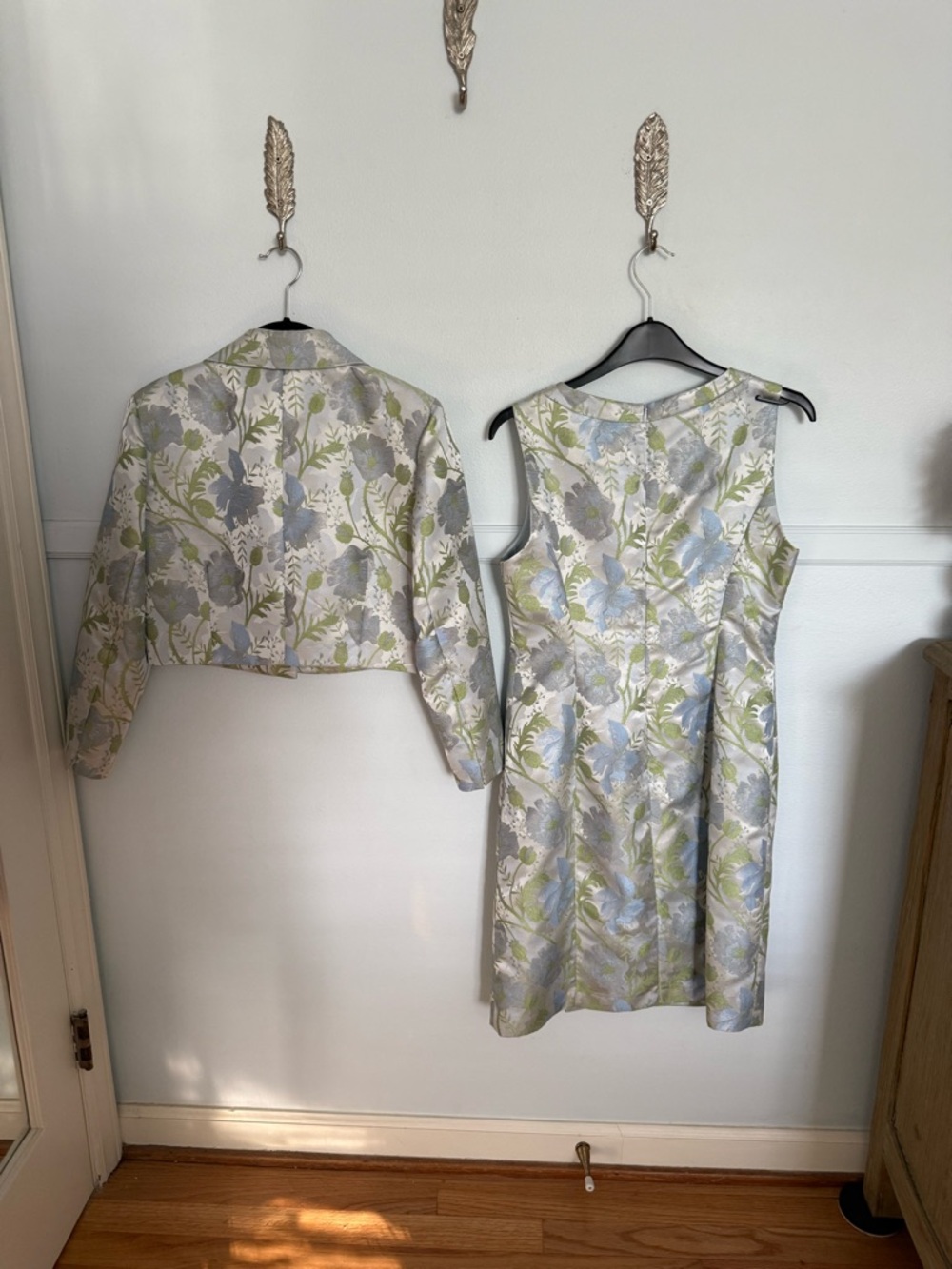 BIGIO Collection Floral Jacquard Jacket in Light Blue & Soft Green